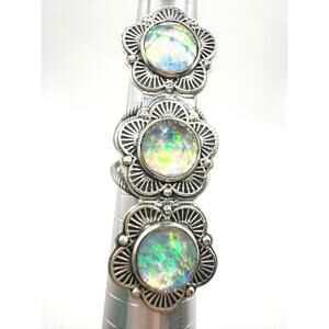 Genuine Opal Doublet Crawler Adjustable Ring | Sterling Silver .925